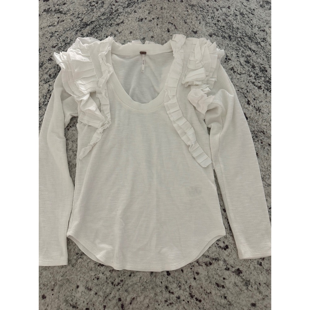Free people white ruffle shirt m medium